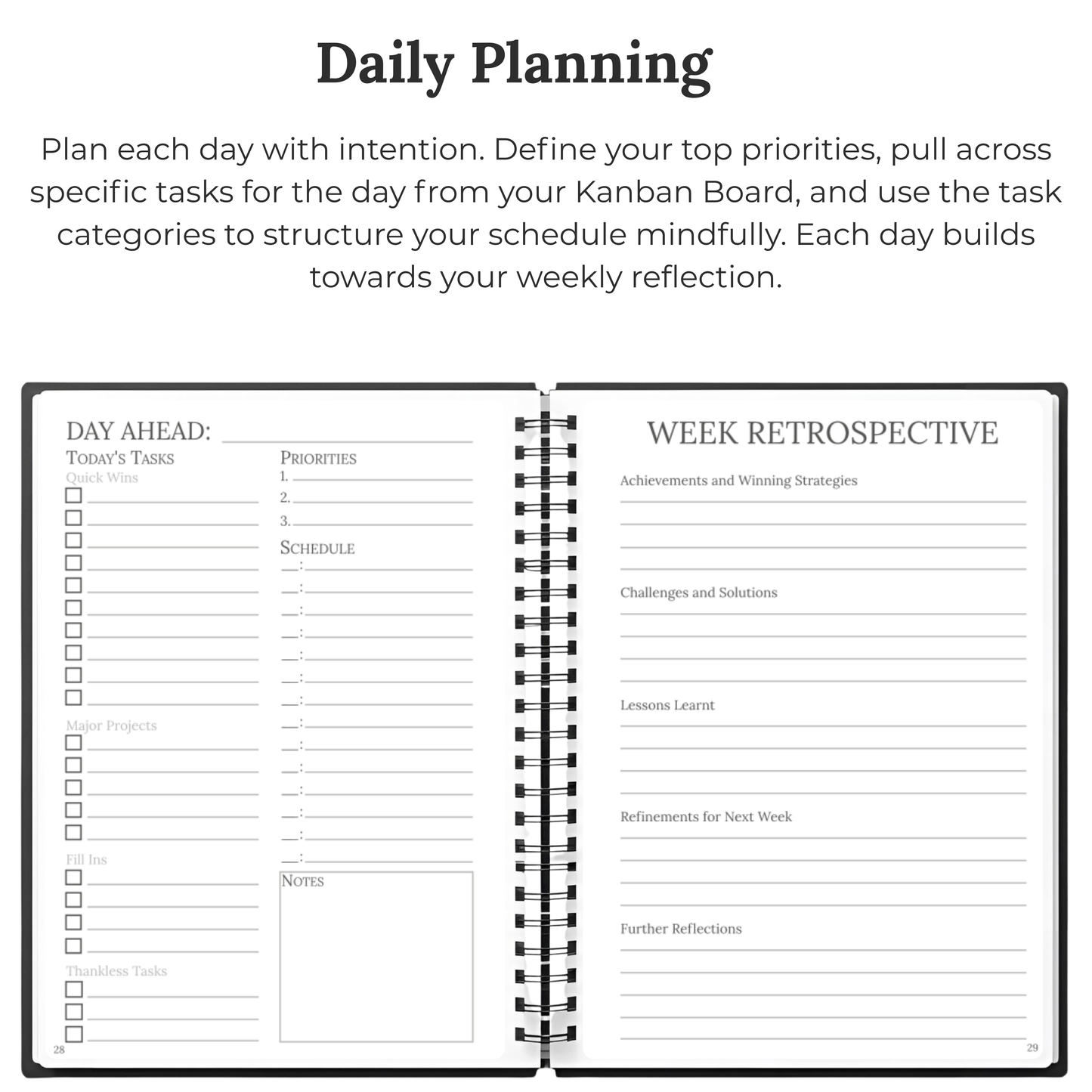 Daily planning pages in The Quarterly Navigator planner for scheduling, priorities, and to-dos.