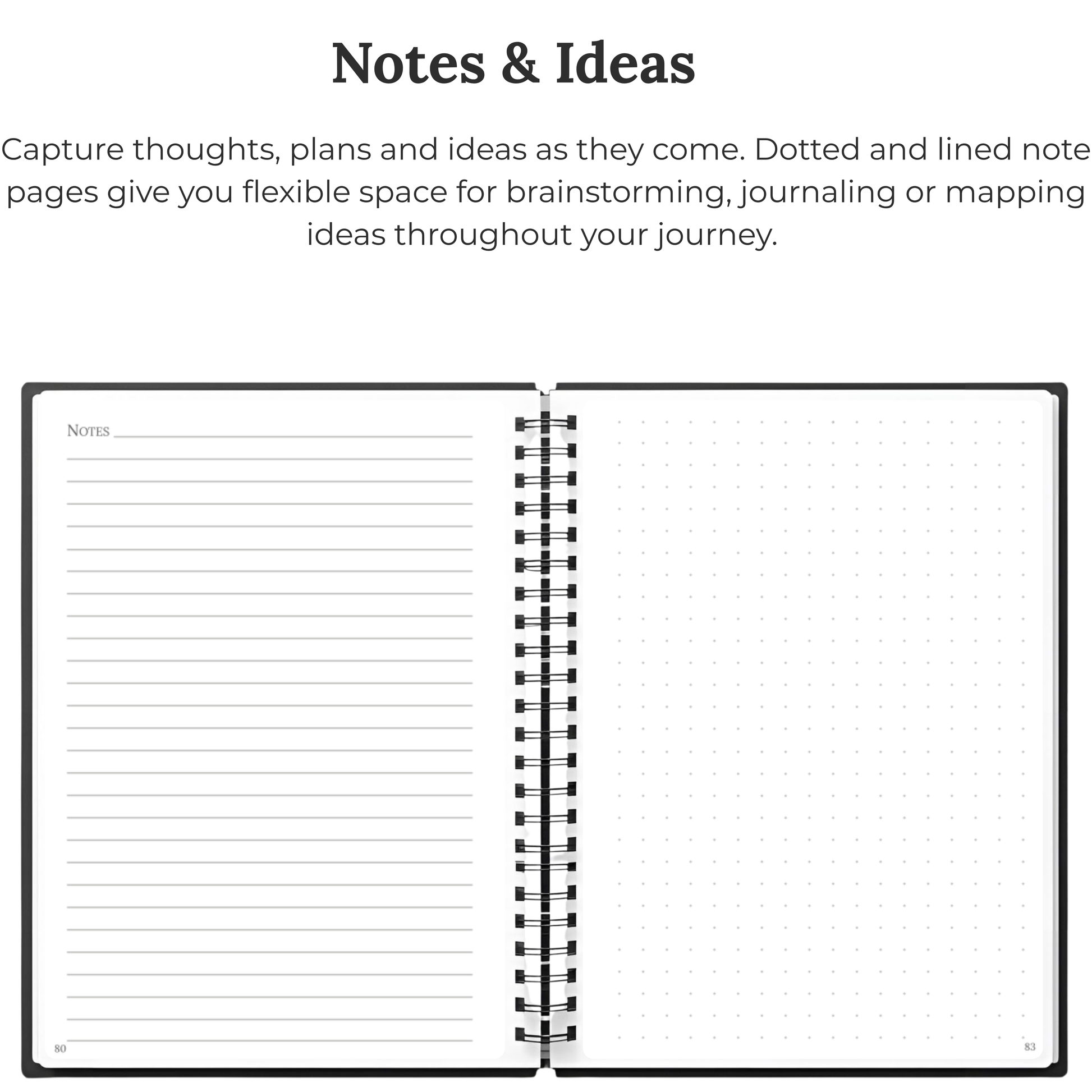 Lined and dotted note pages in The Quarterly Navigator planner for ideas, journaling, and reflections.