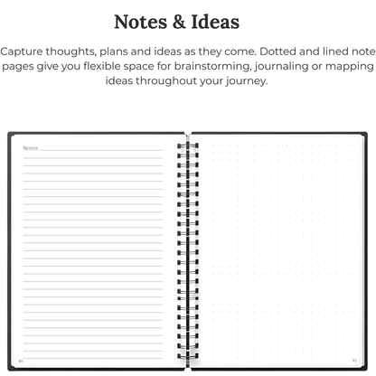 Lined and dotted note pages in The Quarterly Navigator planner for ideas, journaling, and reflections.