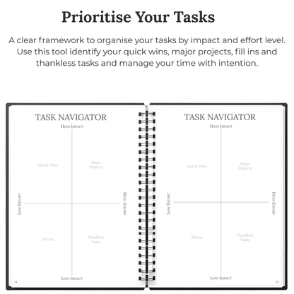 Task Navigator impact vs effort matrix in The Quarterly Navigator productivity planner.
